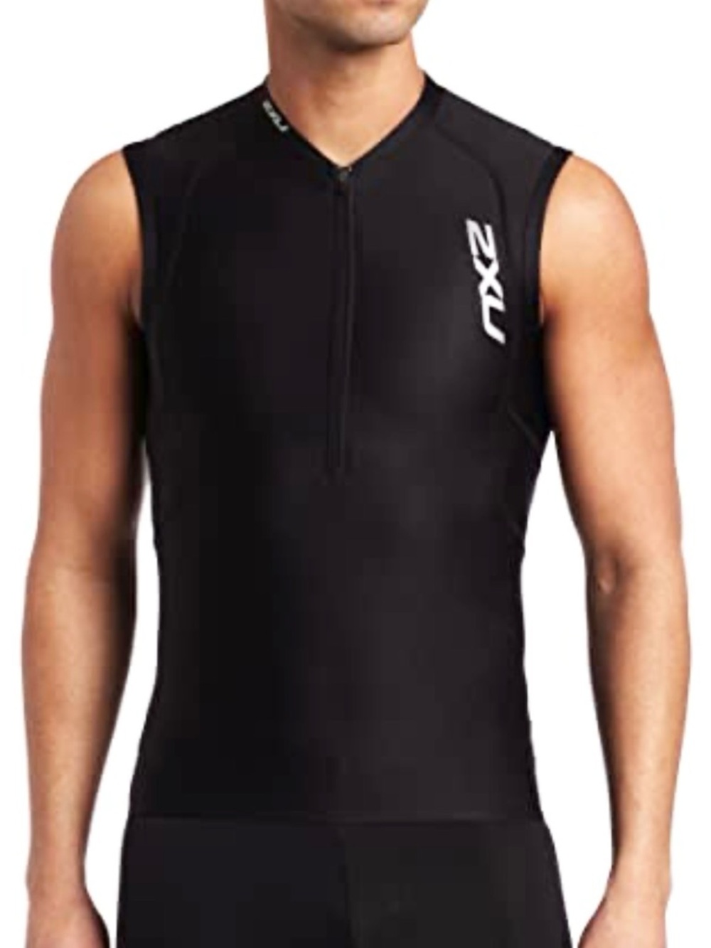NWT 2XU Men's Active Tri Singlet Sz XXL Black 1/2 zip Run Swim Sleeveless Top